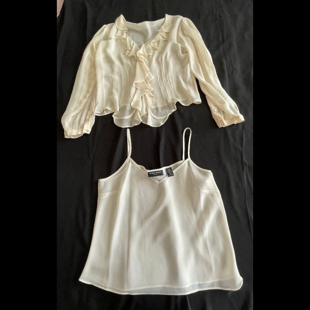 VALERIE STEVENS dark Ivory/cream 100% silk chiffon blouse a cami - Picture 7 of 8